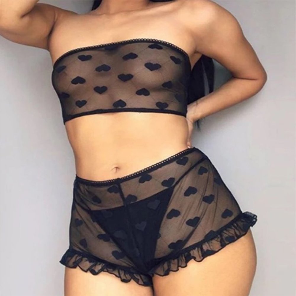 Black Ladies Valentines Lingerie Panty & Bra…
